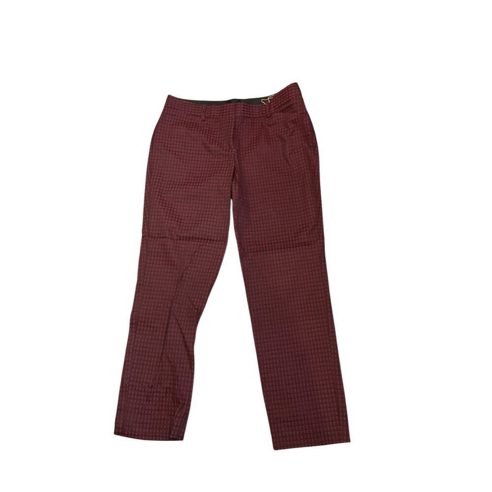 Zac & Rachel Slim Ankle Pants Mid Rise Gingham Stretch Wine/Black Size 10 NWT